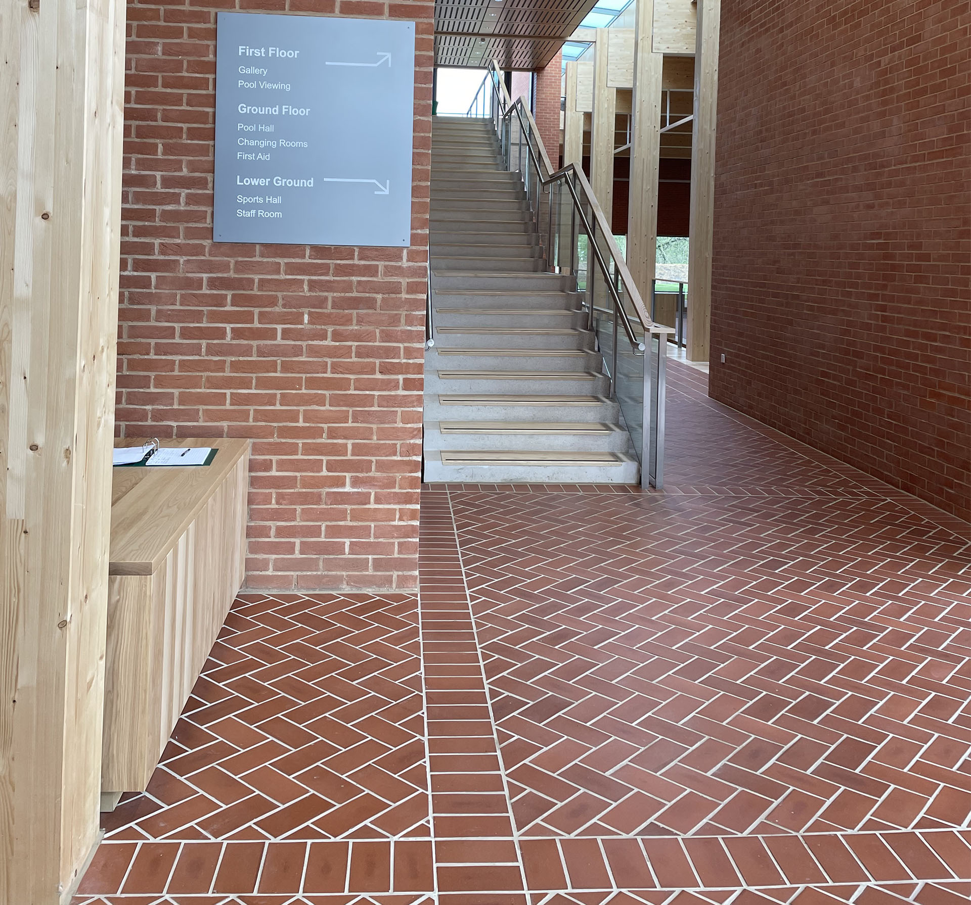 Ketley Staffs red quarry tiles at the new Aquatic Centre at Eton College